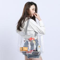 Custom Printed Fashion Clear Shopping Bag Summer Beach Storage Bag For Travel Transparent PVC Tote Bag