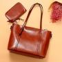 2022 Fashion Design Genuine Leather Ladies Large Capacity Tote Handbags Luxury Women Shoulder Bag With Coin Purse