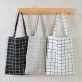 Gelory Fashion Durable Women Student Cotton Linen Single Shoulder Bag Shopping Tote Check Plaid Female Flax Canvas Shopping Bags