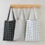 Gelory Fashion Durable Women Student Cotton Linen Single Shoulder Bag Shopping Tote Check Plaid Female Flax Canvas Shopping Bags