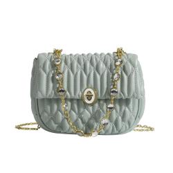 2024 Custom Wrinkle Leather Crossbody Bag Purse For Women With Metal Diamond Chain