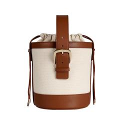 2022 Wholesale  Drawstring Recycled Canvas Bags Custom Gold Foil Stamped Logo Pu Vegan Leather Shoulder Bag Womens Bucket Bags