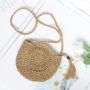 Bolsos New Fashion Zipper Straw Bag Hand-made Paper Rope Cross Body Bag Round Tassel Weave Bag