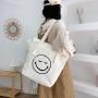 Wholesale New Student Canvas Bag Custom Logo Simple Cute Smiling Face Girl Shoulder Tote Portable Shopping Bag for Females