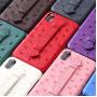 Custom Logo Multiple Color Genuine Ostrich Skin Leather Mobile Phone Case  Cover for iPhone With Handle