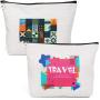 Gelory Zipper Canvas Makeup Pouches Women Travel Cosmetic Bags Portable Travel Makeup Bag With Zipper