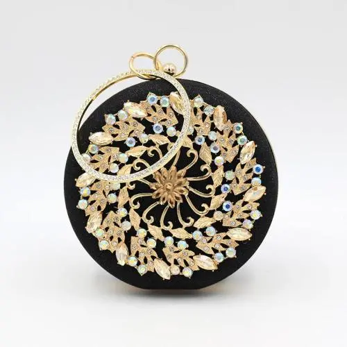 New fashion metal round clutch bags banquet party woman handbags box clutch evening bag flower purses for ladies pochette femme