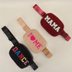 Keymay High Quality Inner Mesh Pocket DIY Personalized Letter Patches Unisex Teddy Belt Bags Sherpa Bum Bag Fashion Fanny Pack
