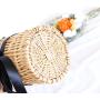 Beach Pearl chain shoulder bag women's handwoven handbag straw  rattan crossbody handbag  2024 mini bucket bag with silk