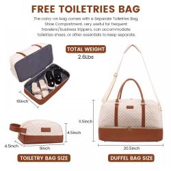 LOVEVOOK 2pcs Quilted Weekender Bag with toiletry pouch waterproof tote large women gym Yoga travel overnight garment duffel bag