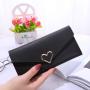 2024 New Plain Heart Wallet Women's Long Multi Card Buckle Mobile Phone Women's Wallet Women's Long Purse