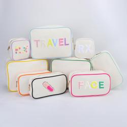 Keymay Wholesale Canvas Cosmetic Bags With Gold Zipper Custom Travel Zipper Pouch Canvas Makeup Bag