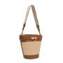2022 Fashion PU Natural Straw Seagrass Women Bucket Bags Handbags Wide Cotton Braid Shoulder  Summer Handmade Straw Bucket Bag