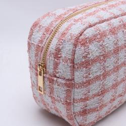 Keymay New Arrival Rts Stock High Quality Popular 5 Colors S M L Xl Cute Checkered Makeup Bag Plaid Cosmetic Bag Tweed Pouch
