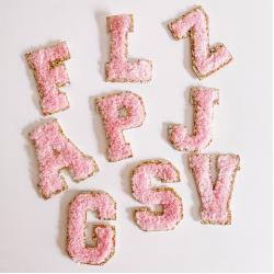 RTS 2.5 Inch Height Glitter Chenille Varsity Letters DIY Makeup Bag Patches Custom Embroidery Vowel Varsity Letter Patch
