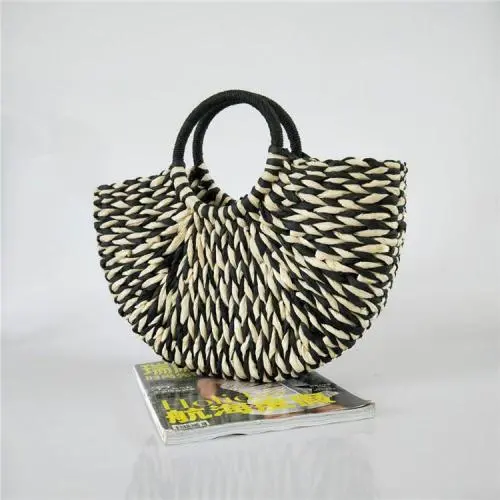 2019 Handmade Trendy Woven Purse Handbag Women Summer Beach Round Bag