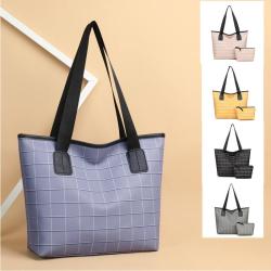Gelory Factory Wholesale Textured Handbag Large Capacity Shoulder Bag Polyester Checkered Tote Bag For Women