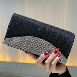 Shiny Pleated Crossbody Shoulder Handbag Clutch Evening Bag Handmade Rhinestone Evening Bags For Party