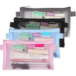 Gelory Zipper Mesh Organizer Bags Clear Nylon Pencil Case Transparent School Stationery Storage Bag for Office