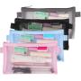 Gelory Zipper Mesh Organizer Bags Clear Nylon Pencil Case Transparent School Stationery Storage Bag for Office