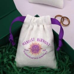 OEM Factory Reusable Custom Logo Printing Brush Canvas Earring Bracelet Storage Bag Small Soft Cotton Drawstring Jewelry Pouch
