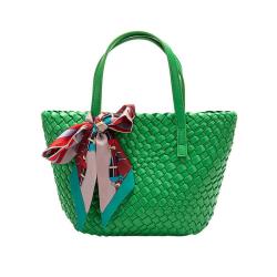 2024 Custom Weave Leather Tote Bag Handbag For Women Luxury Woven Purse With Scarf