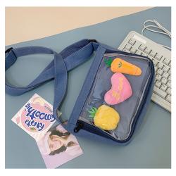 Hot sale canvas ita bag with pins display clear window custom design clear PVC Ita bag