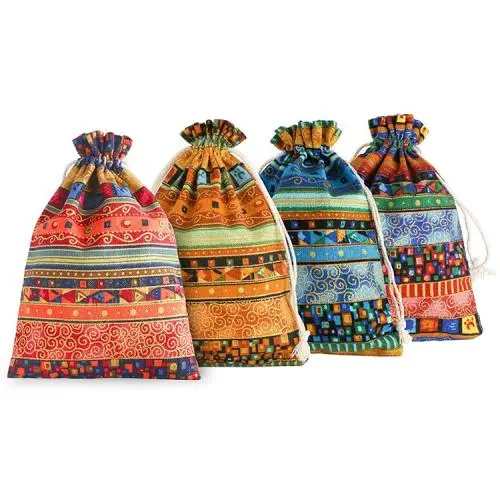 20 Pcs 5x7 Inch Mixed Color Small Cloth Cotton Bag Egyptian Ethnic Style Drawstring Jewelry Gift Bag Coin Pouches