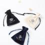 9x12 cm Custom Silver Logo Printed Velvet Gift Bag High Quality Blue Beige Black Velvet Jewelry Pouch