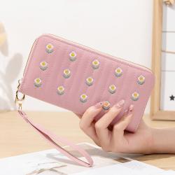 HR002 Woman Pu Leather Lovely Wallet Clip Fashion Versatile Handheld Zipper Billfold Flower Embroidery Pocketbook Card Positions
