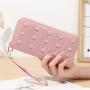 HR002 Woman Pu Leather Lovely Wallet Clip Fashion Versatile Handheld Zipper Billfold Flower Embroidery Pocketbook Card Positions