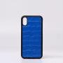 Custom Made Luxury Blue Embossed Faux Crocodile Genuine Cowhide Leather Cell Phone Case For Iphone X 11 12 13 14 15 Pro Max