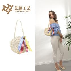 OEM ODM Sac Plage En Paill 2022 Bolso Paja Bolsa De Palha Bors Paglia Handmade Round Woven Summer Beach Straw Tote Shoulder Bags
