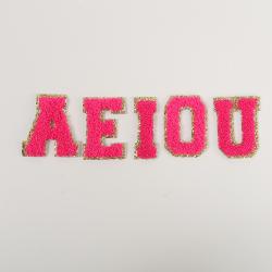 Keymay RTS Fast Shipping 11 Colors Gold Glitter Alphabet Varsity Chenille Letter Patch Letter Patches with Sticker Backs