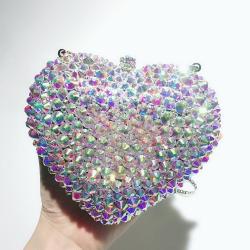 2024  New Year Gift Elegant Rhinestone Crystal Bling Heart Shaped Women Evening Bag Clutch Ladies Party Wedding Banquet Handbag