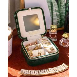 Custom Logo Velvet Jewelry Box Organizer Leather Earring Ring Necklace Bangle Portable Jewellery Travel Case with mirror