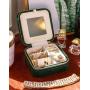 Custom Logo Velvet Jewelry Box Organizer Leather Earring Ring Necklace Bangle Portable Jewellery Travel Case with mirror
