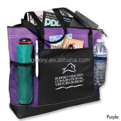 Gelory New Select Zippered Tote Bag Polyester Carry Bag W/mesh Attractive Style Water Bottle Pocket