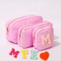 19 Colors Personalized Bridesmaids Gift Nylon Bag Make Up Pouch Travel Toiletry Cases Chenille Varsity Letter Patch Cosmetic Bag