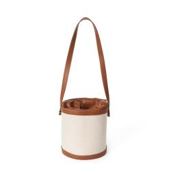 2024 Custom Canvas Barrel Shoulder Bag For Women Vegan Leather Drawstring Purse