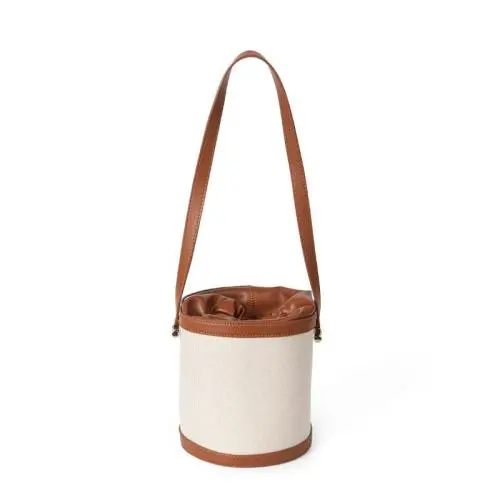 2024 Custom Canvas Barrel Shoulder Bag For Women Vegan Leather Drawstring Purse