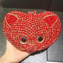 Red Animal Bridal Designer Clutch Women Evening Party Handbag Diamonds Fox Shape Crystal Purses Wedding Dinner Clutches bag
