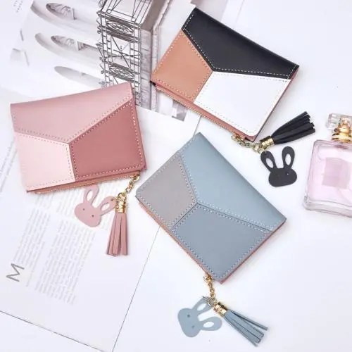 Geometric Women Cute Pink Wallets Pocket Purse Card Holder Patchwork Wallet Lady Female Fashion Short Coin Burse Money Bag