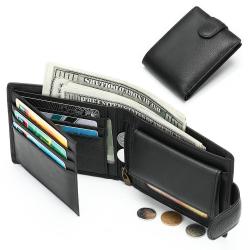 Black Leather Wallet for Men Genuine Leather RFID Blocking Trifold Stylish Wallet With Coin Pocket Money Slip Card Holder