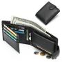 Black Leather Wallet for Men Genuine Leather RFID Blocking Trifold Stylish Wallet With Coin Pocket Money Slip Card Holder