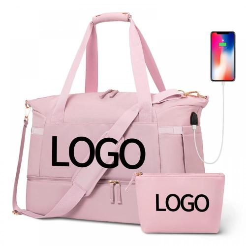 Customized Foldable Weekender Overnight Bag for Girls Women Gym Sports Travel Duffel Bag with USB Charging Port