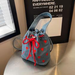 Direct Selling Korean Style Embroidered Drawstring Handbag 2024 New Single Shoulder Crossbody Bag Fashion Mini Bucket Bag