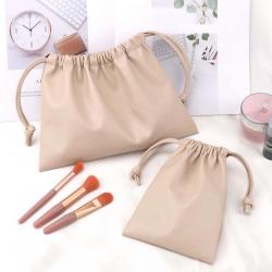 Custom Logo Printed Emboss Pu Leather Drawstring Bag For Cosmetic Waterproof Packaging Gift Makeup Dust Leather Pouch