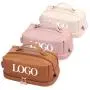 professional oem pu leather large travel toiletry makeup bag double layer opening zipper travel toiletry cosmetic bags