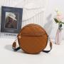 Gelory Fashion PU Leather Embroidered Crossbody Bag Vintage Small Round Shoulder Bag For Women